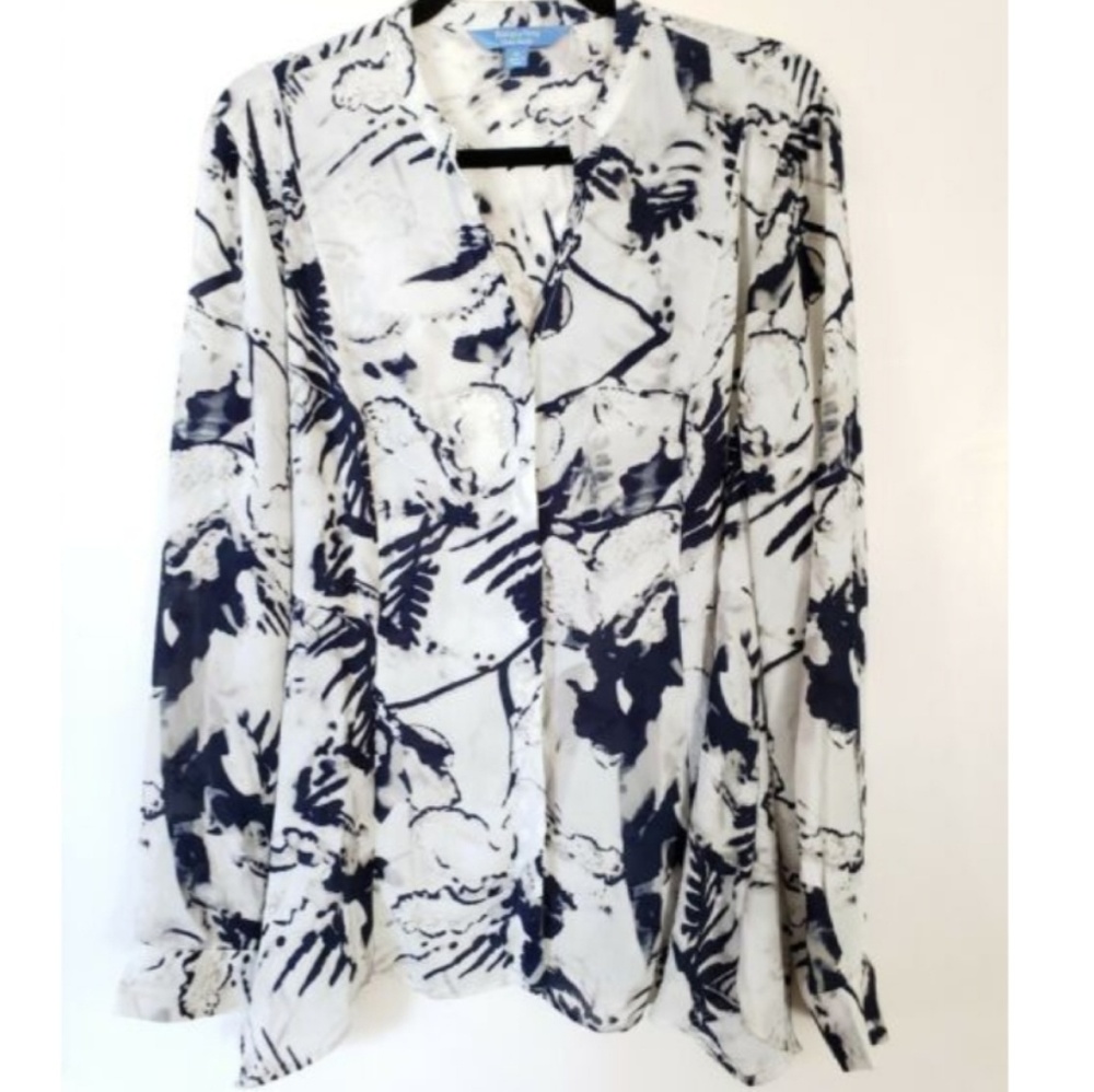 Navy and White Dress Blouse
